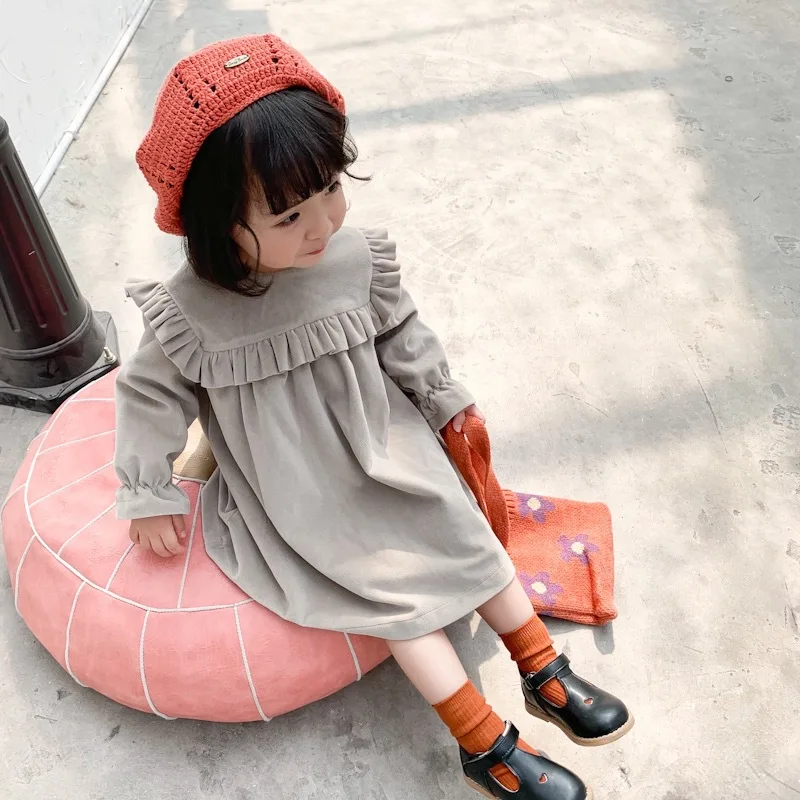 Осенне-зимнее платье для малышей однотонные платья с длинными рукавами