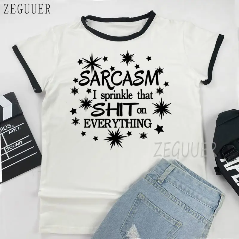 

Сарказм посыпаю это дерьмо на все Футболка с принтом Для женщин короткий рукав О-образным вырезом, футболка с длинным рукавом Лето Для женщи...