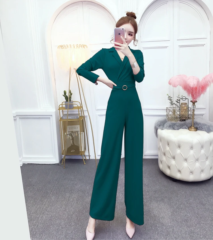 Офисные женские элегантные сексуальные комбинезоны с широкими штанинами