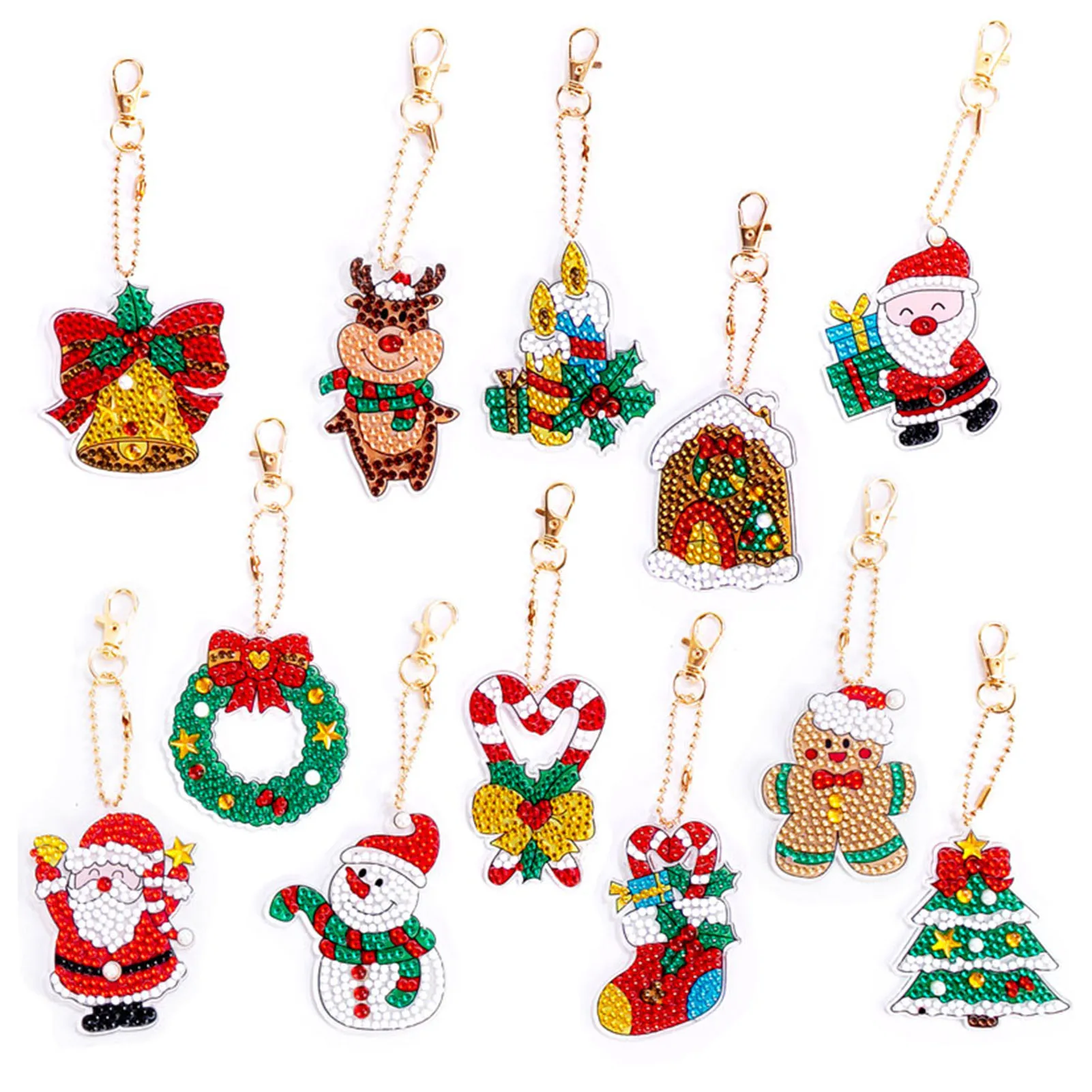 

12 шт. рождественские алмазные брелки для ключей «сделай сам», алмазная живопись, наборы наклеек, подвеска, брелок ручной работы, включая сне...