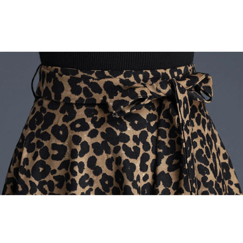 

FairyShely Sexy Leopard High Waist Tied Skirt Female 2021 Autumn Winter Korean Plus Size Fashion Casual Skirt Women Elegant 5XL