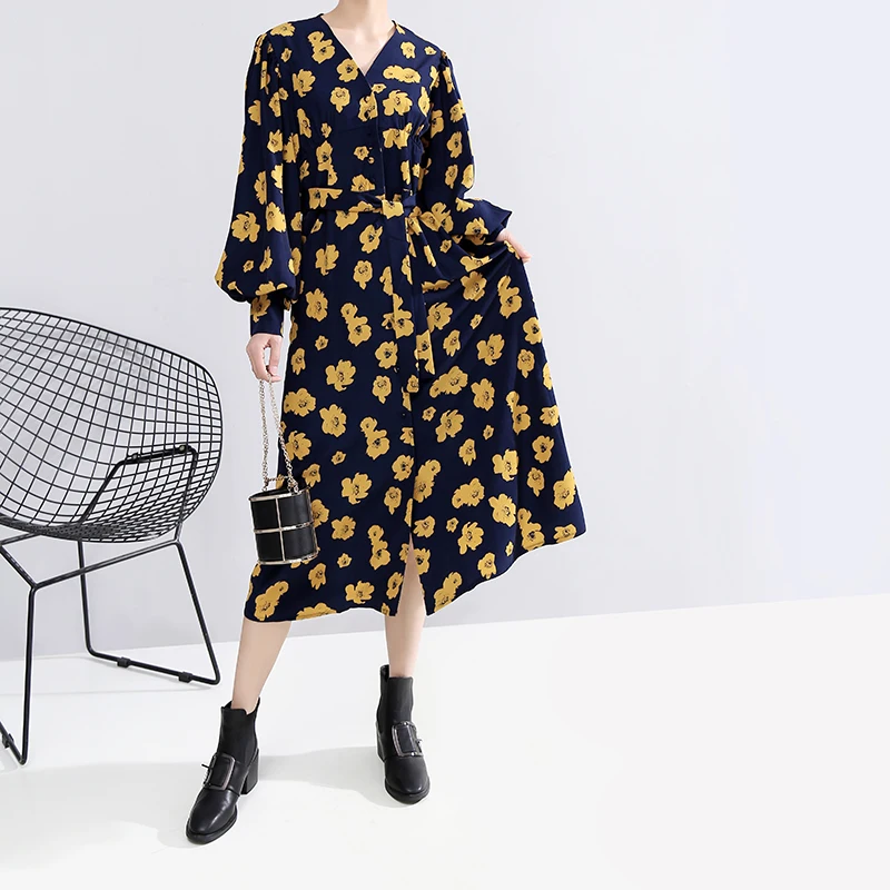 * Новинка 2019 Женское зимнее платье с длинным рукавом фонариком желтое красное