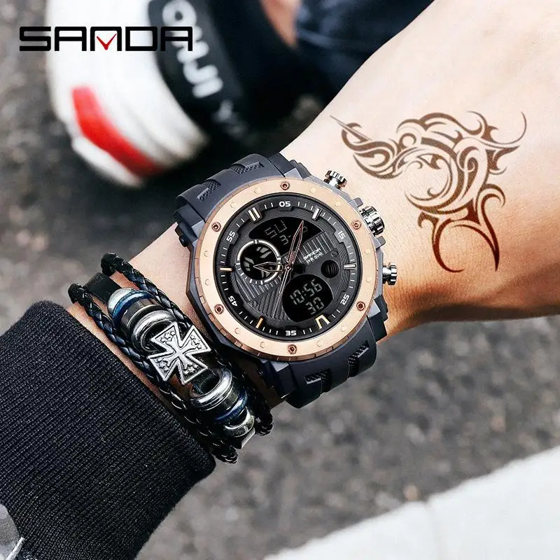 

Sanda Sport Men Watches Led Digital Luminous Watches For Men Multi-Function Dual-Display Watch Waterproof Outdoor Hour
