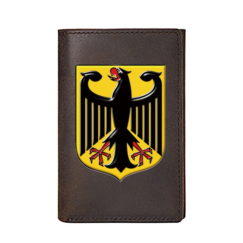 

Кошелек мужской из натуральной кожи, классический бумажник с немецким значком и принтом, кредитница, короткий клатч