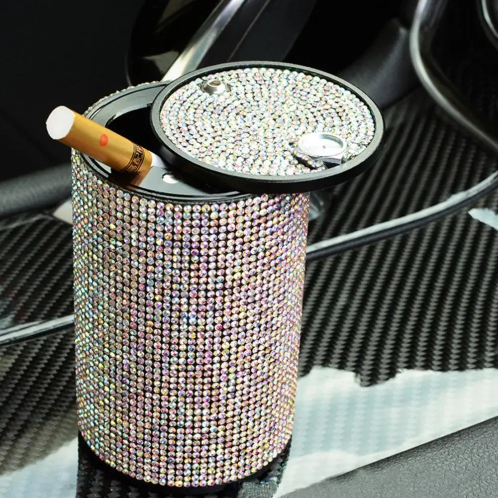 

Portable Rhinestone Metal Ash Holder Women Auto Universal Ashtray Car Accessories