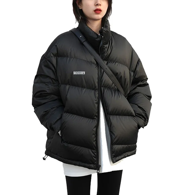 

Черная Женская зимняя куртка с хлопковой подкладкой, на молнии, с воротником-стойкой и длинным рукавом, свободное плотное Теплое повседневн...