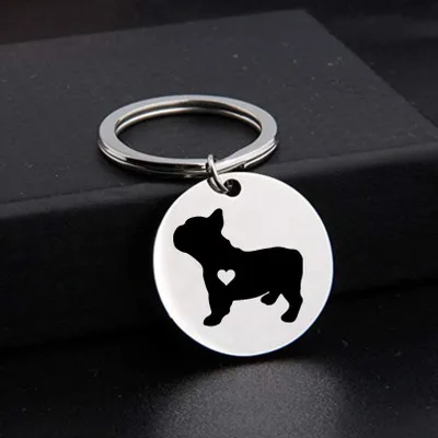 Elfin Французский бульдог сердцебиение брелки титана круглый металлический собака