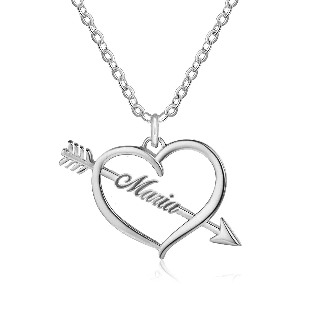 Customized Personalized Name with Love Arrow Pendant Necklace for Girlfriend Gifts for Heart Necklaces Stainless Steel Nameplate