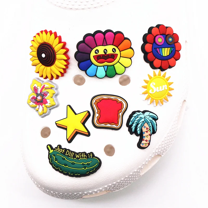 High Imitation Shoe Charms Sun Flower Cucumber Steak Coconut tree Star Shoe Decoration Shoe Accessories for Croc jibz Kids Party