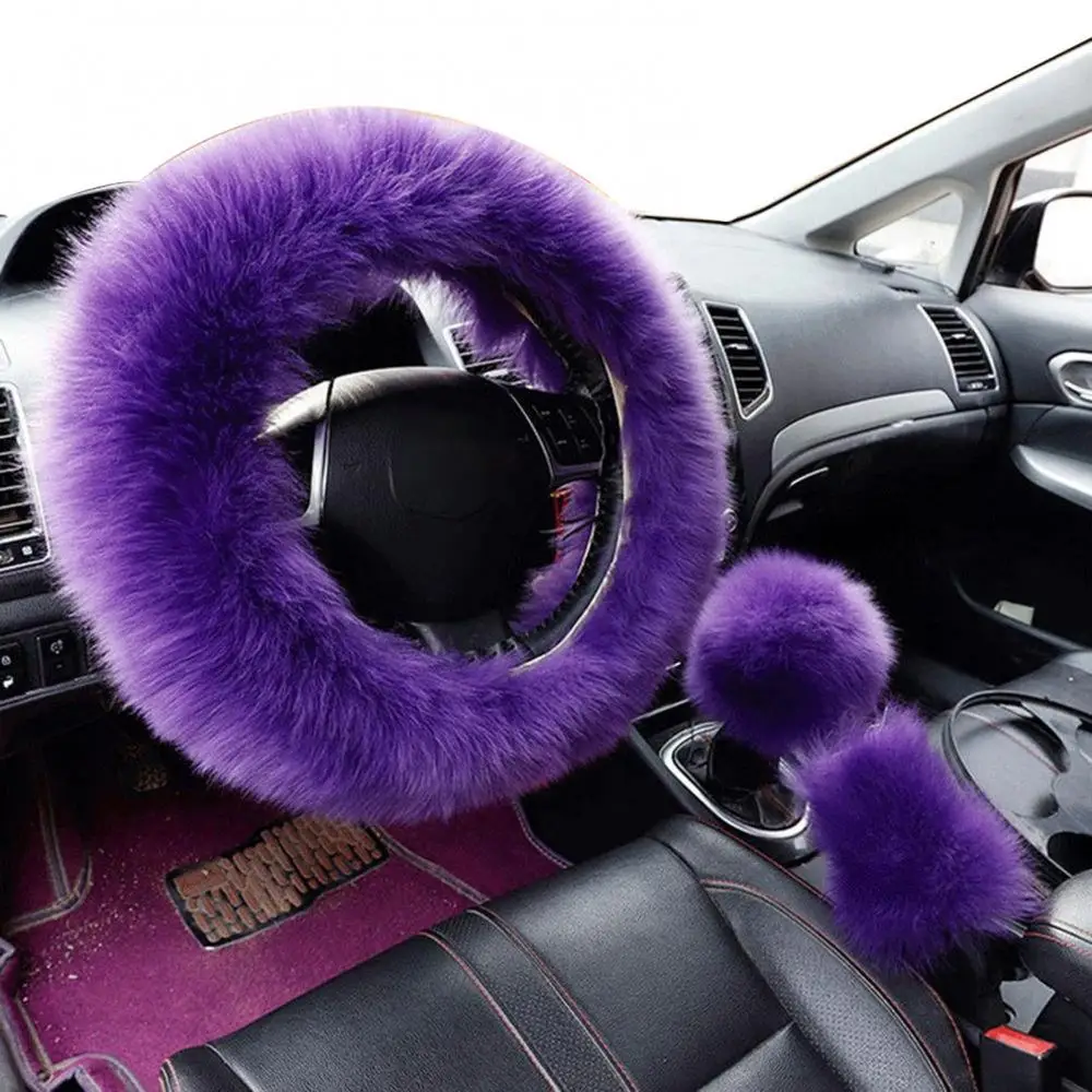

Universal 3Pcs/Set Car Covers Fur Faux Wool Steering Wheel Gear Shift Rod Brake Fluffy Cover Car Decor Car Cccessories Car Goods