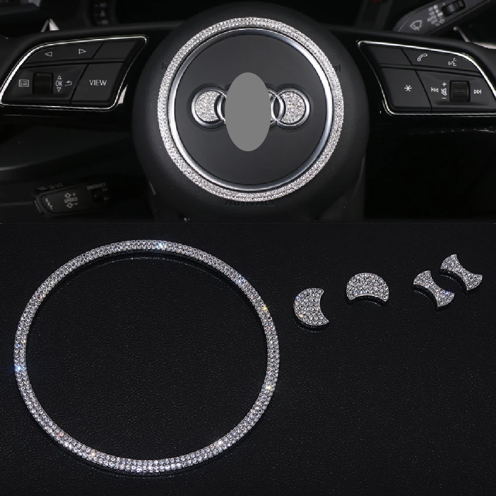 JEAZEA-emblema del volante del coche, accesorio con diamantes de imitación 3D, para Audi A4L, A6L, A3, A5, Q3, Q5, Q7, A7, A8