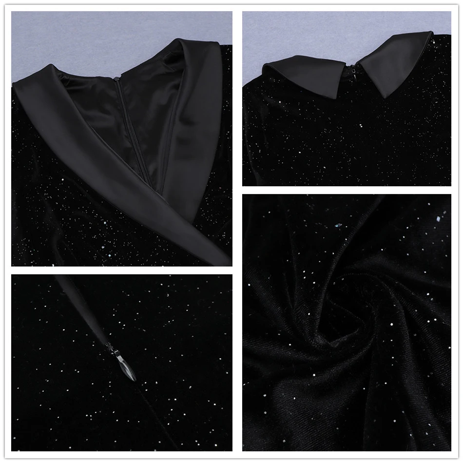 

Autumn Women's Sexy Long Sleeve V-neck Diamond Dangle Bodycon Velvet Dress Vestidos Celebrity Club Evening Party Dress 2020 New