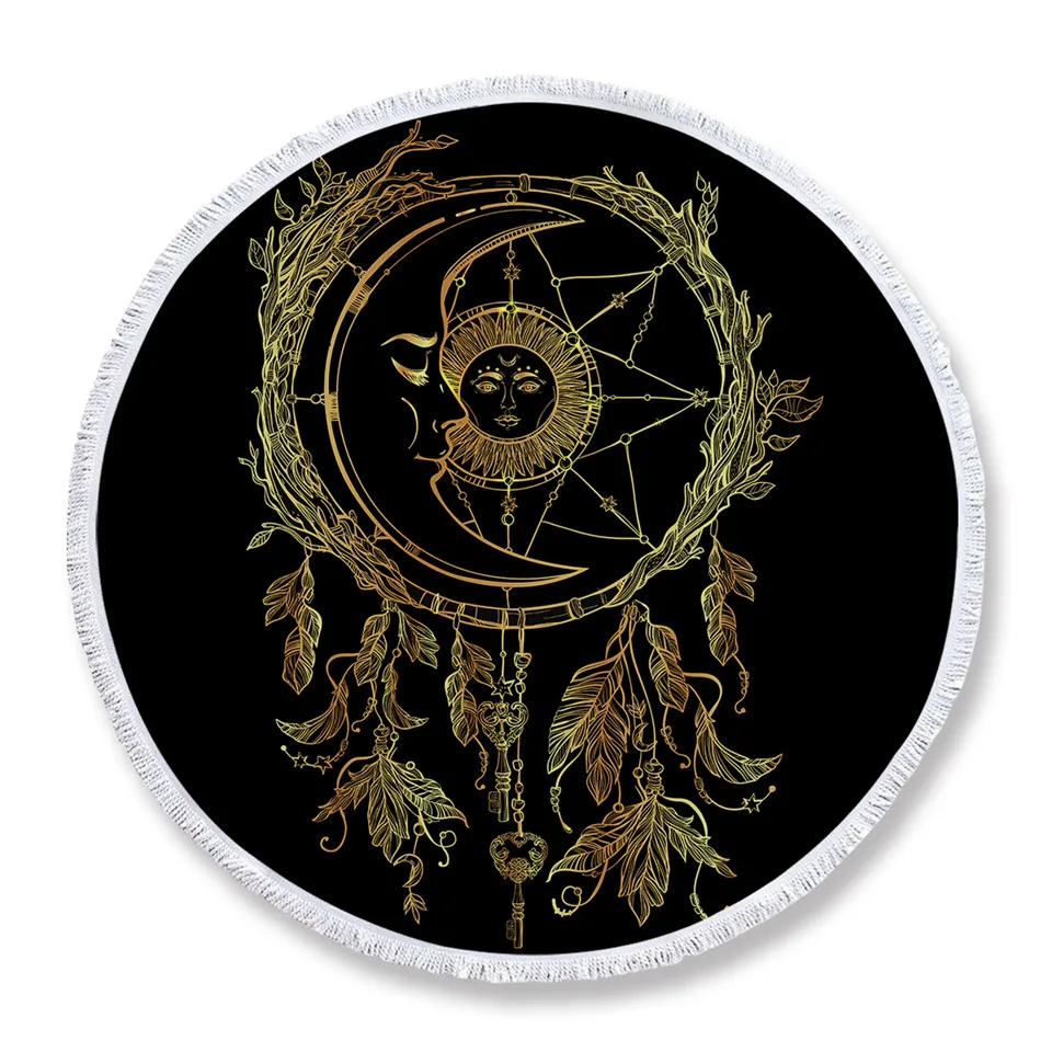 BeddingOutlet Ловец снов Большое пляжное полотенце из микрофибры золотое черное