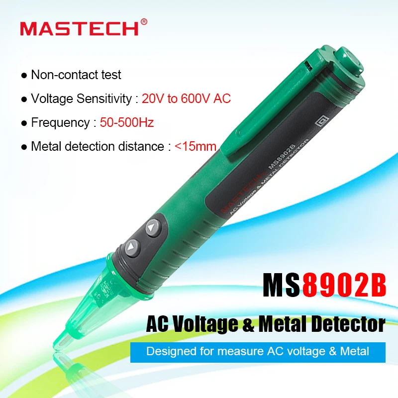 MASTECH MS8902B AC напряжение и металлоискатель Бесконтактный 20 В~ 600 В AC детектор напряжения тестер сенсорная ручка звук и светильник сигнализация