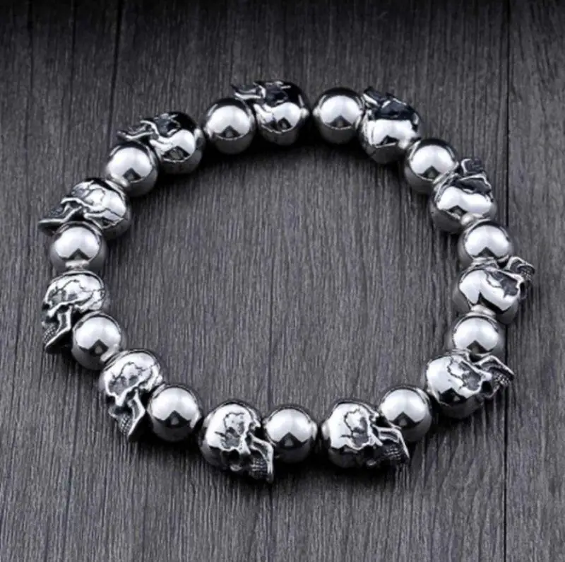 

Retro Punk Skull Beaded Bracelet for Men's Personality Fashion Gothic Motorcyclist Jewelry Bangle Accessories