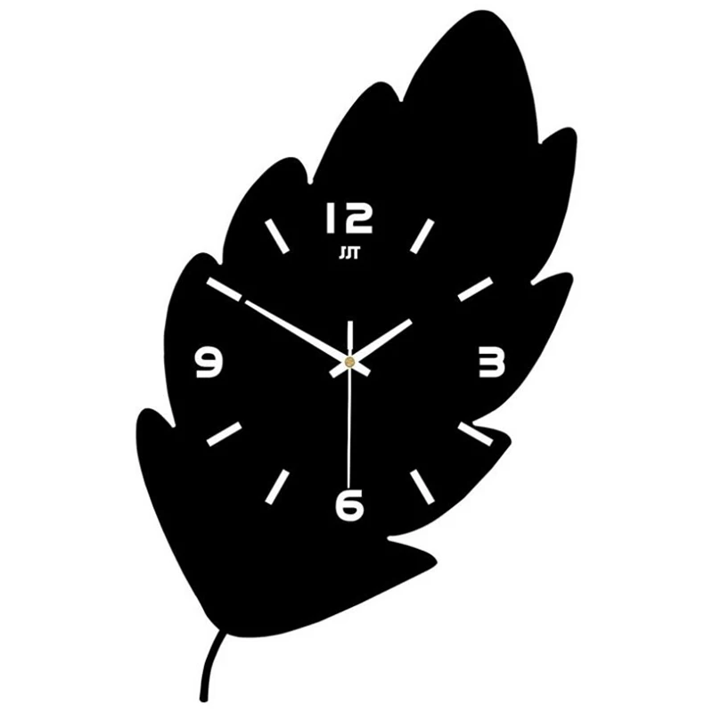 

Leaf Shaped Modern Design Wall Clock Home Decor Metal Watch Art Hanging Decoration for Living Room Silent Mechanism