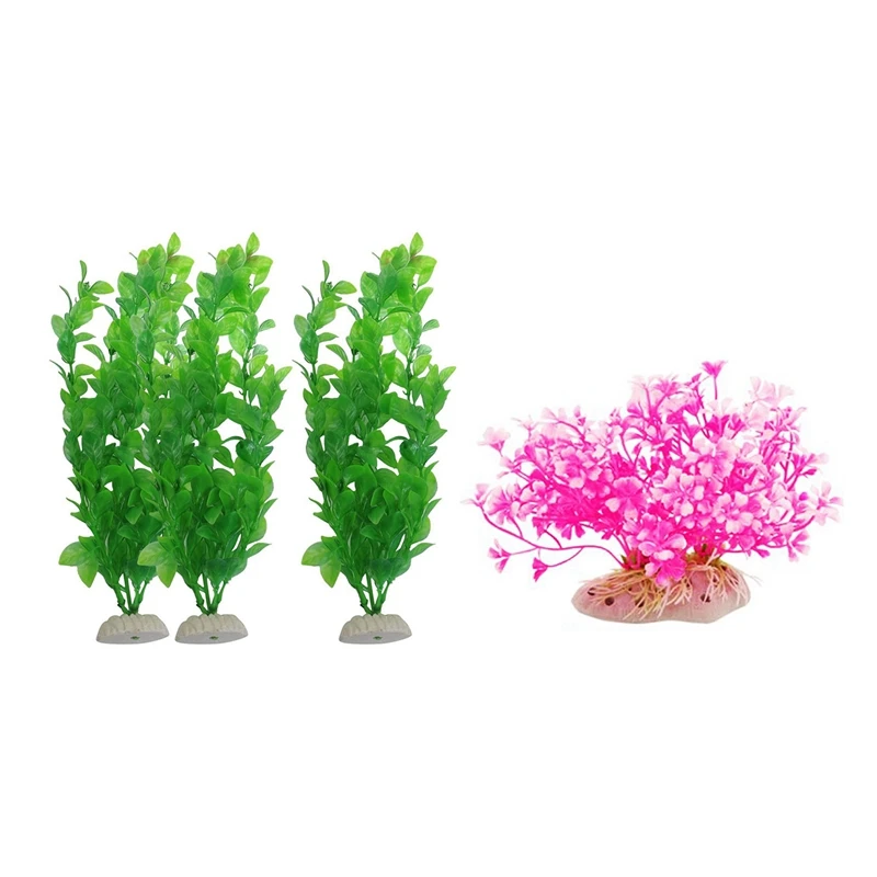 Акция! Пластиковые искусственные растения для аквариума 4 шт. 3 зеленых и 1