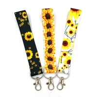 sunflowers flower wristlet hand strap keychain lanyards usb id card pass gym badge holder mobile phone straps keycord