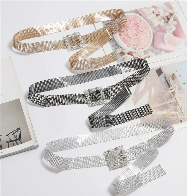 

Women Fashion Silver Shiny 120CM Waist Chain Crystal Diamond Alloy Waistband Full Rhinestone Luxury Wide Party Belt