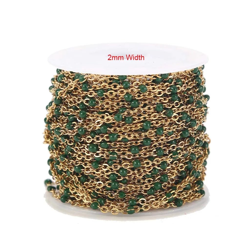Enamel Gold Green 4 метра золотые цепочки из нержавеющей стали для ювелирных изделий DIY эмалированный овальный шар цепочка из бисера для женщин ожерелье Браслеты ножной браслет - Цвет: Enamel Gold Green