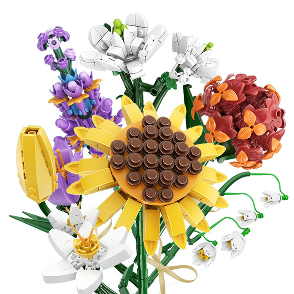 Креативный Diy Daffodil Подсолнух Лаванда Букет цветов строительные блоки Moc домашний