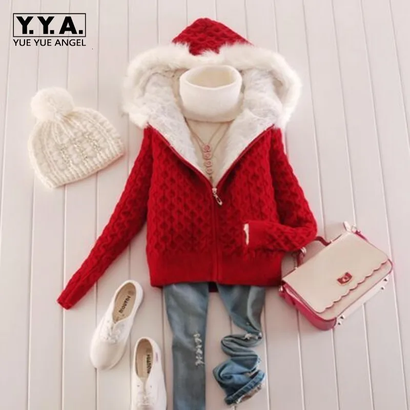 Теплый зимний женский свитер шерстяной с капюшоном Женский утепленный кардиган