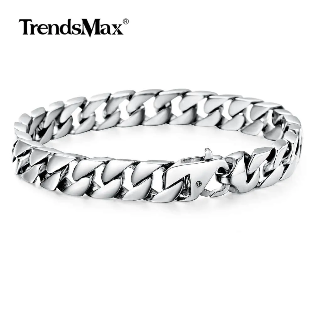 

10mm Men's Curb Cuban Chain Link Bracelet for Mens Boys 316L Stainless Steel Gold Silver Color Wholesale Jewelry 8-11inch HBM123