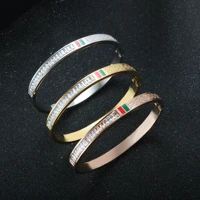 trendy crystal bangles for women red and green charm bracelets stainless steel brand zircon loverluxury wedding female jewelry