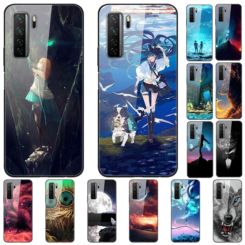 

Case For Huawei Nova 7 SE Back Phone Cover Black Silicone Bumper With Tempered Glass Series 3