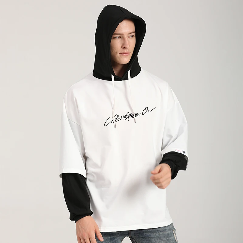 

Bangtan Boys Men's Hoodies Fake Two Pieces Spliced Loose Casual Korean Kpop Fashion Clothing Streetwear Female Hooded Sweatshirt