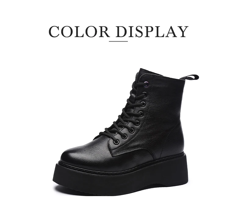 Women Boots Genuine Leather Ankle Boots flat Platform Boots Fashion zipper Thick bottom Black Ladies Shoes