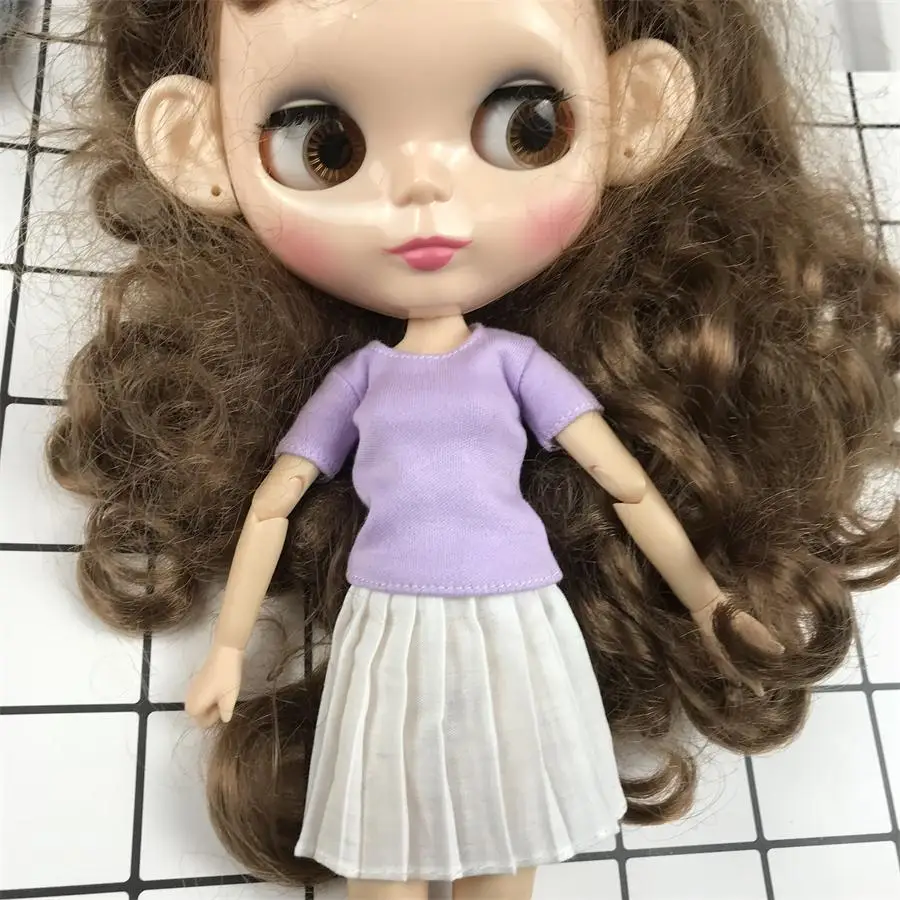 1 шт., Одежда для кукол Blyth, белая/Розовая/красная/серая/черная короткая футболка, милая Базовая рубашка для кукол Blyth, Momoko, obistu, licca, FR 1/6