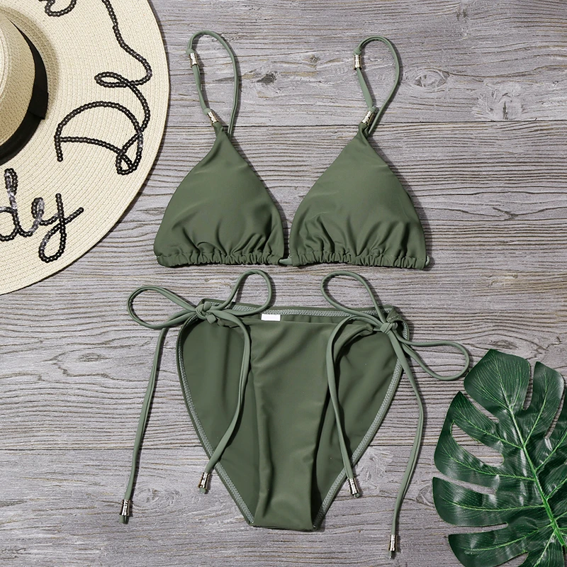 Новые однотонные сексуальные купальники микро бикини Женский бандажный