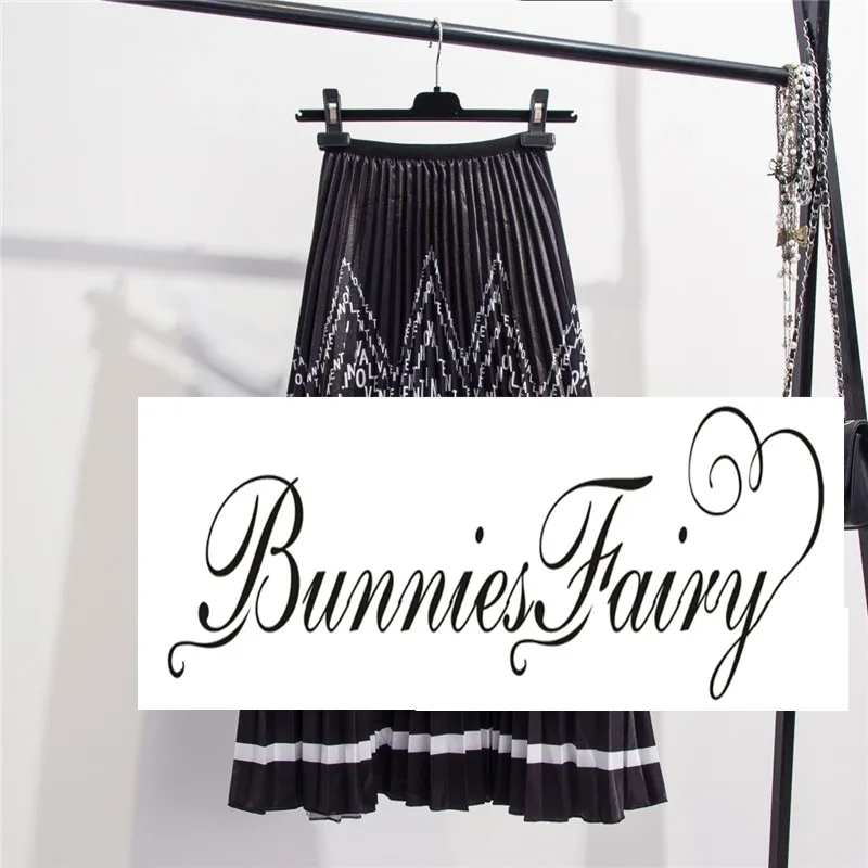 02 BunniesFairy, Женская богемная сатиновая плиссированная юбка средней длины с цветочным принтом и буквами, эластичная талия, блестящий орган, для пляжного отдыха - Цвет: 02