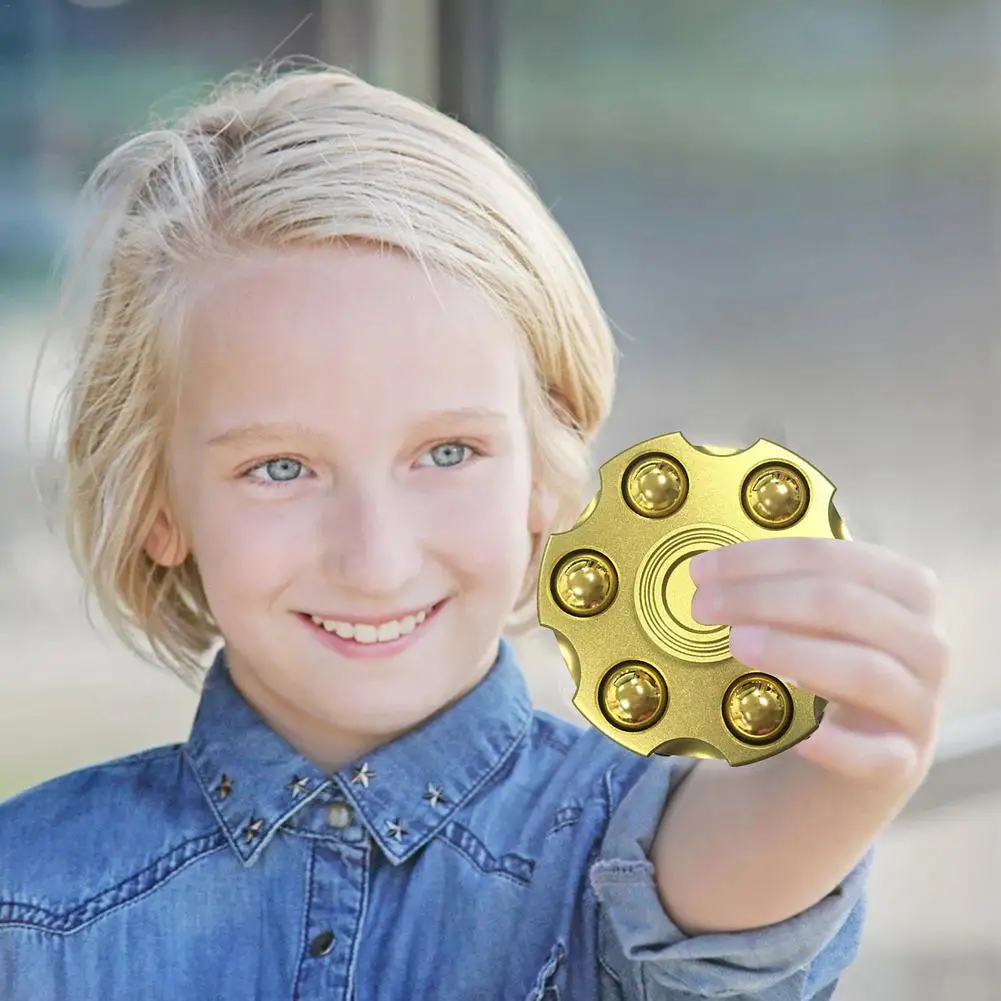 

Unique Brass Gun Revolver Bullet Fidget Toy Spinner Copper Hand Spinners Detachable Rotating Sensory Finger Top For Kids Adults