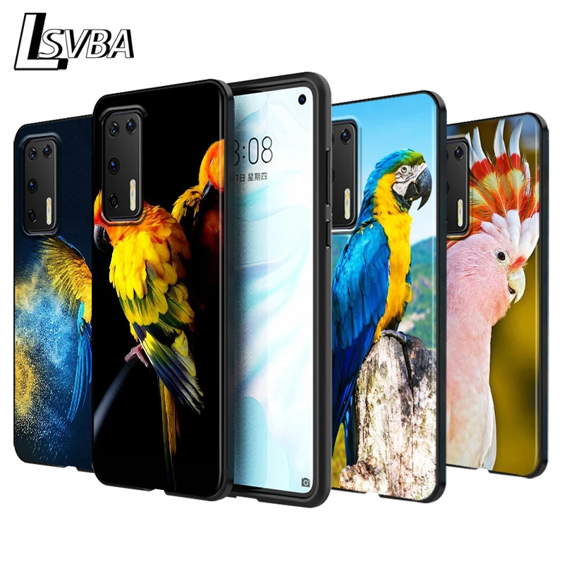 

Macaw Parrot Peafowl Bird Silicone Phone Case for Huawei P30 P20 P40 Lite E Pro P Smart Z Plus 2019 P10 P9 Lite Black Cover