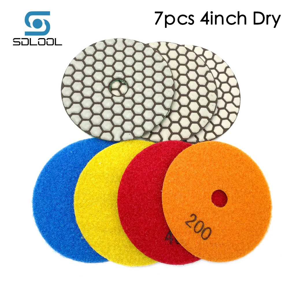 

7pcs Set 4inch 100mm Diamond Polishing Pad Dry Use Sanding Grinding Disc Marble Concrete Granite Hand tools