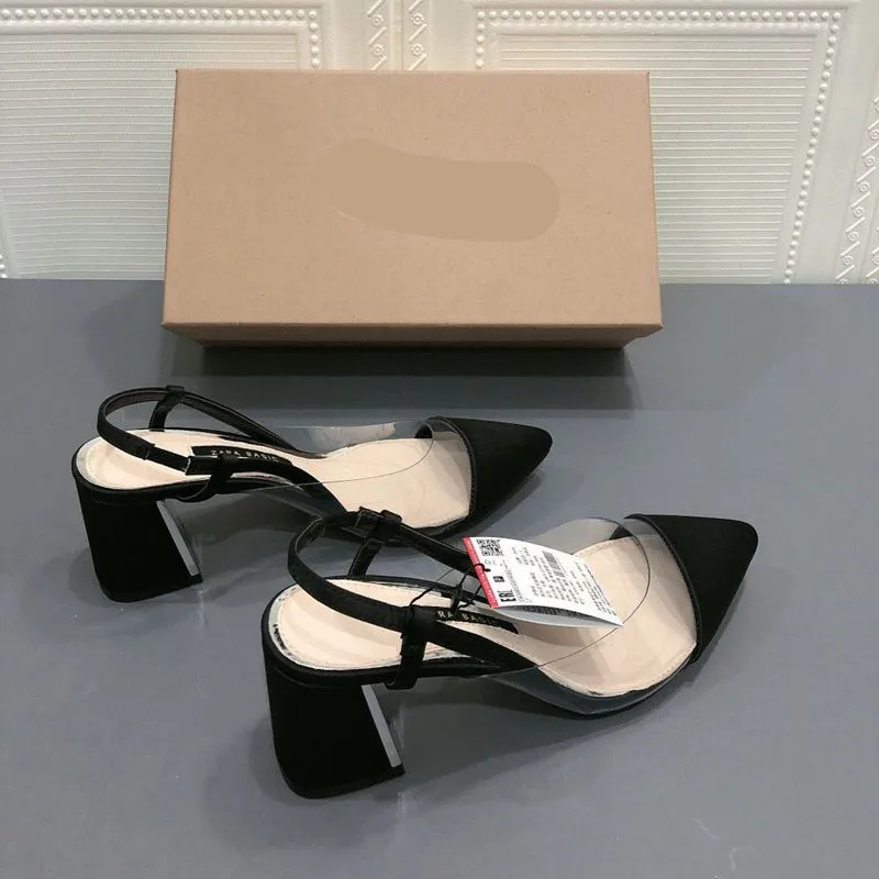 

Comfort Shoes for Women Shallow Mouth Block Heels Female Sandal Chunky Open Girls Retro Sexy Pointed 2021 Plastic High Zip Basic