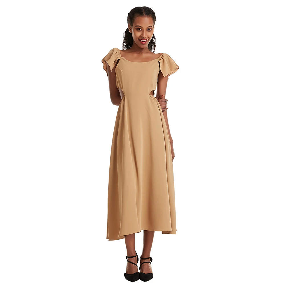 

Africa Abaya Dubai Street Hipster Pure Color Women's Sling and Big Swing Skirt Basic CS530