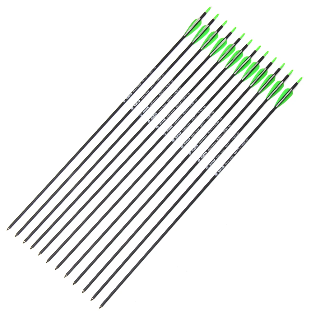 

6/12/24 шт. 30 дюймов позвоночника 700 углерода стрелки OD 7 мм внутренний диаметр 5 мм с 2 зеленый 1 белый Пластик лопасти для рекурсивного лука