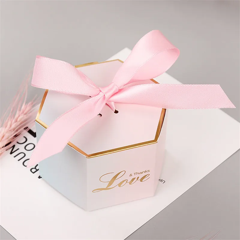 Креативная шестиугольная розовая постепенная коробка для конфет Свадебная