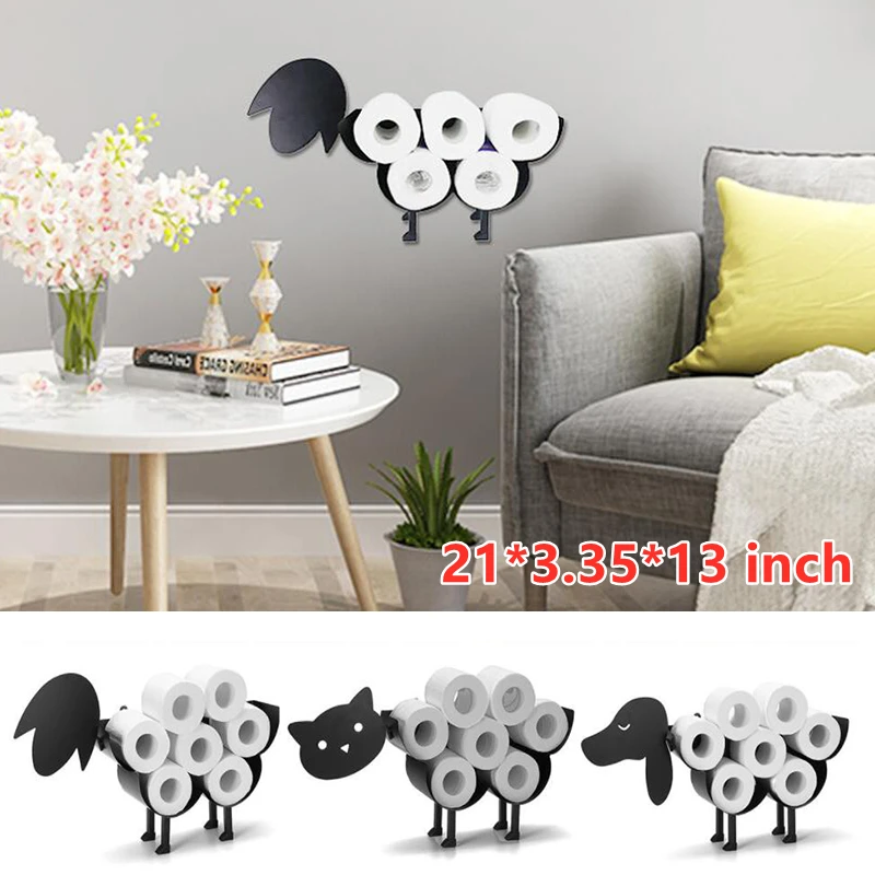 

Black Sheep Cat Dog Toilet Roll Holder Paper Bathroom Iron Storage Holder Stand Free-Standing Paper Storage Rack Towel Holder