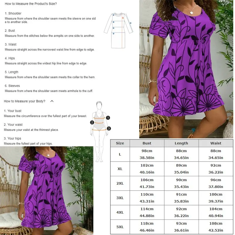 

Large Size L-5XL Womens Floral A Line Mini Dress Short Sleeve Casual Crew Neck Sundress Fashion Streetwear Soft Comfort Dresses