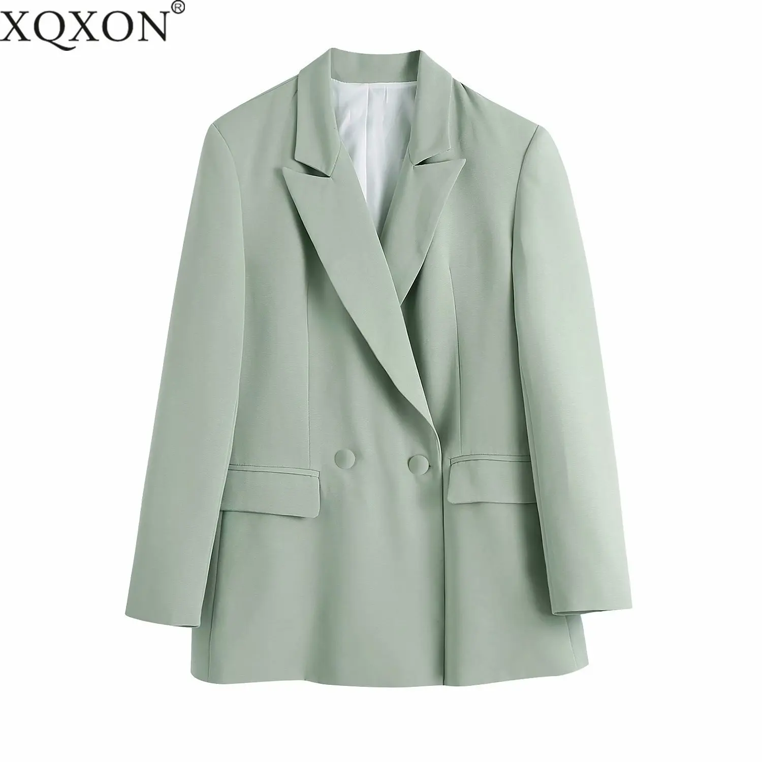 

XQXON Spring New Women Blazer Fashion Solid Color Slim Double Breasted Suit Jacket Female Outwear