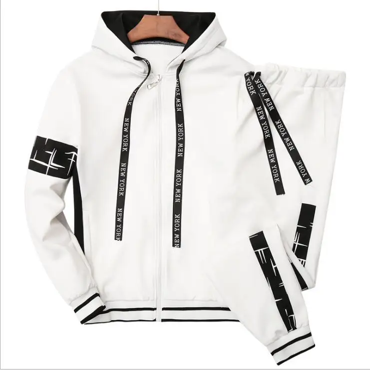 

2019 New LJ16 Autumn Men Hoodies Set Male Casual Solid Print Sportswear Zipper Jacket+Sweatpants Sets Mens Tracksuit