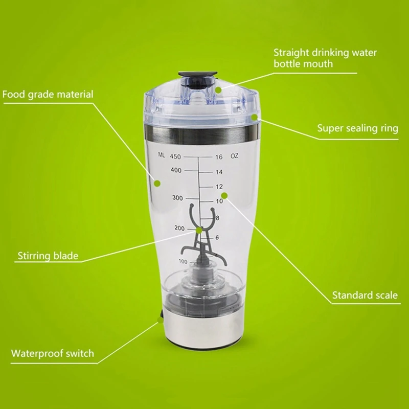 

450Ml Electric Protein Shaker Usb Shaker Bottles Milk Coffee Blender Water Bottle Movement Vortex Tornado Smart Mixer