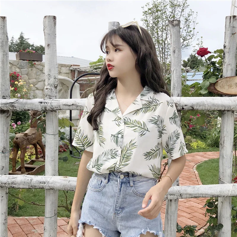 2020 New Chiffon Womens Casual One size Blouses Female Hawaiian Fashion Floral Short Sleeve Shirts Ladies Summer Loose Tops