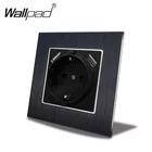 Wallpad черный металл 16A ЕС штепсель Мощность розетка с 2 портами (стандарт розетки Зарядное устройство плиты 5.1DC 2.1A для ЕС круглая коробка