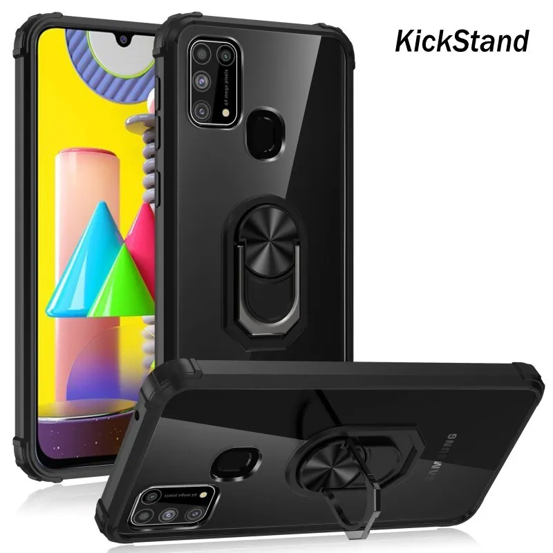 

Clear Case For Samsung Galaxy M31 A51 A91 A01 A50 A71 A31 A11 Cover Acrylic Transparent Armor Magnetic Holder Ring Military Case