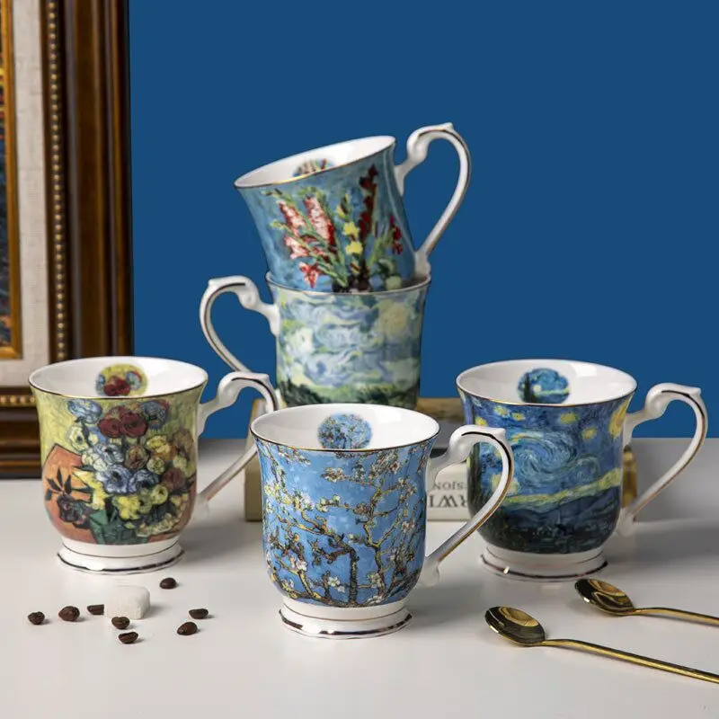 

Van Gogh Oil Painting Porcelain Coffee Mug Bone China Coffe Cups Drinkware Milk Mugs Ceramic Tea Cup The Starry Night